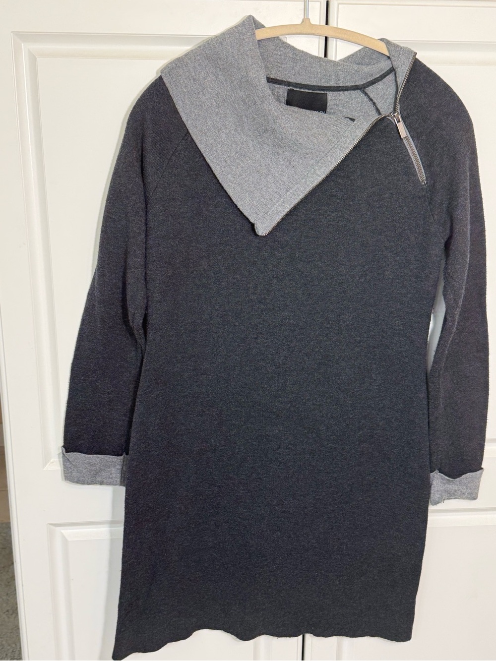 Cynthia Rowley Charcoal and Light Gray Zip Cowl Sweater